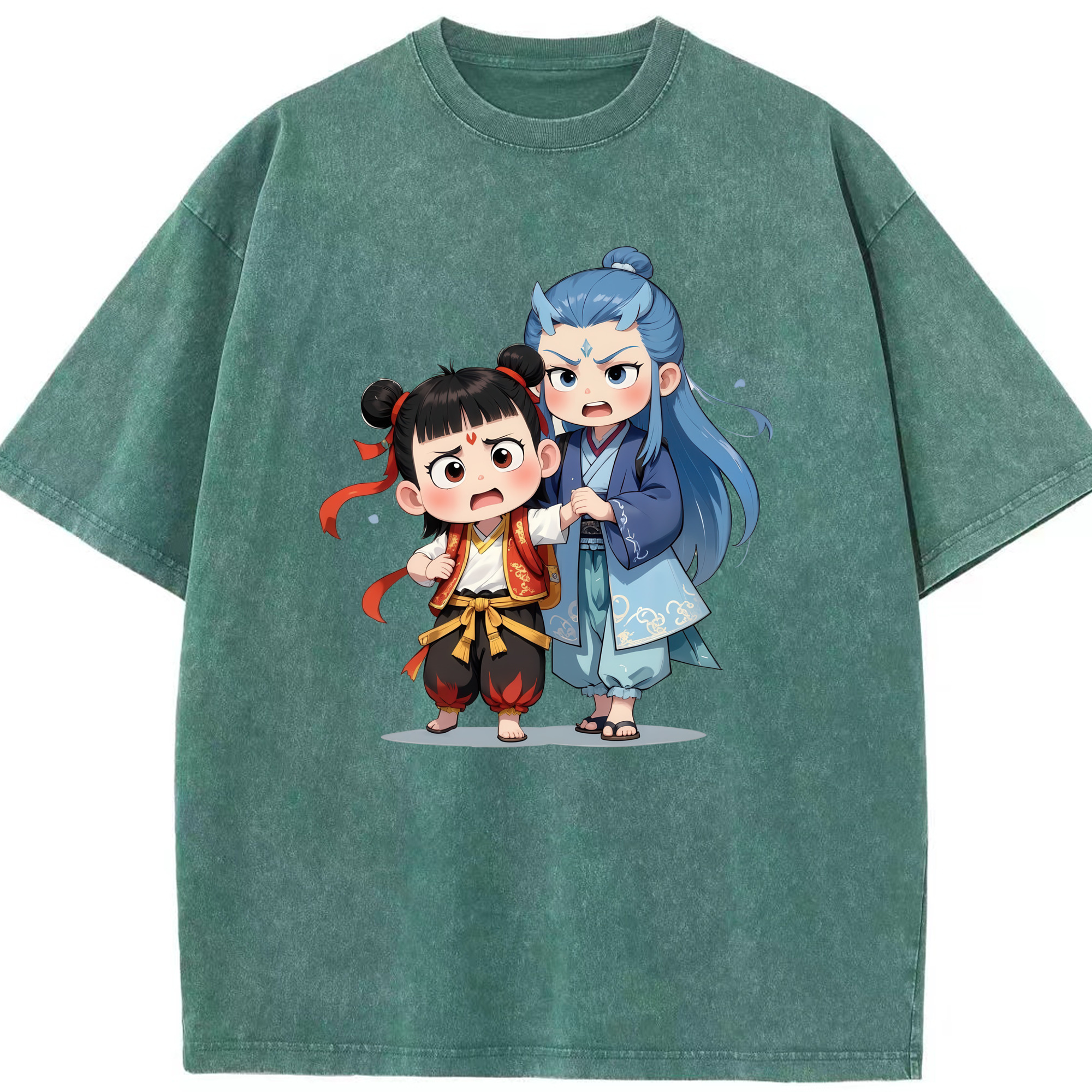 （画像用） Ne Zha 2 ナタ 魔童の大暴れ 綿100% ヴィンテージ風 半袖Tシャツ（フロントプリント）